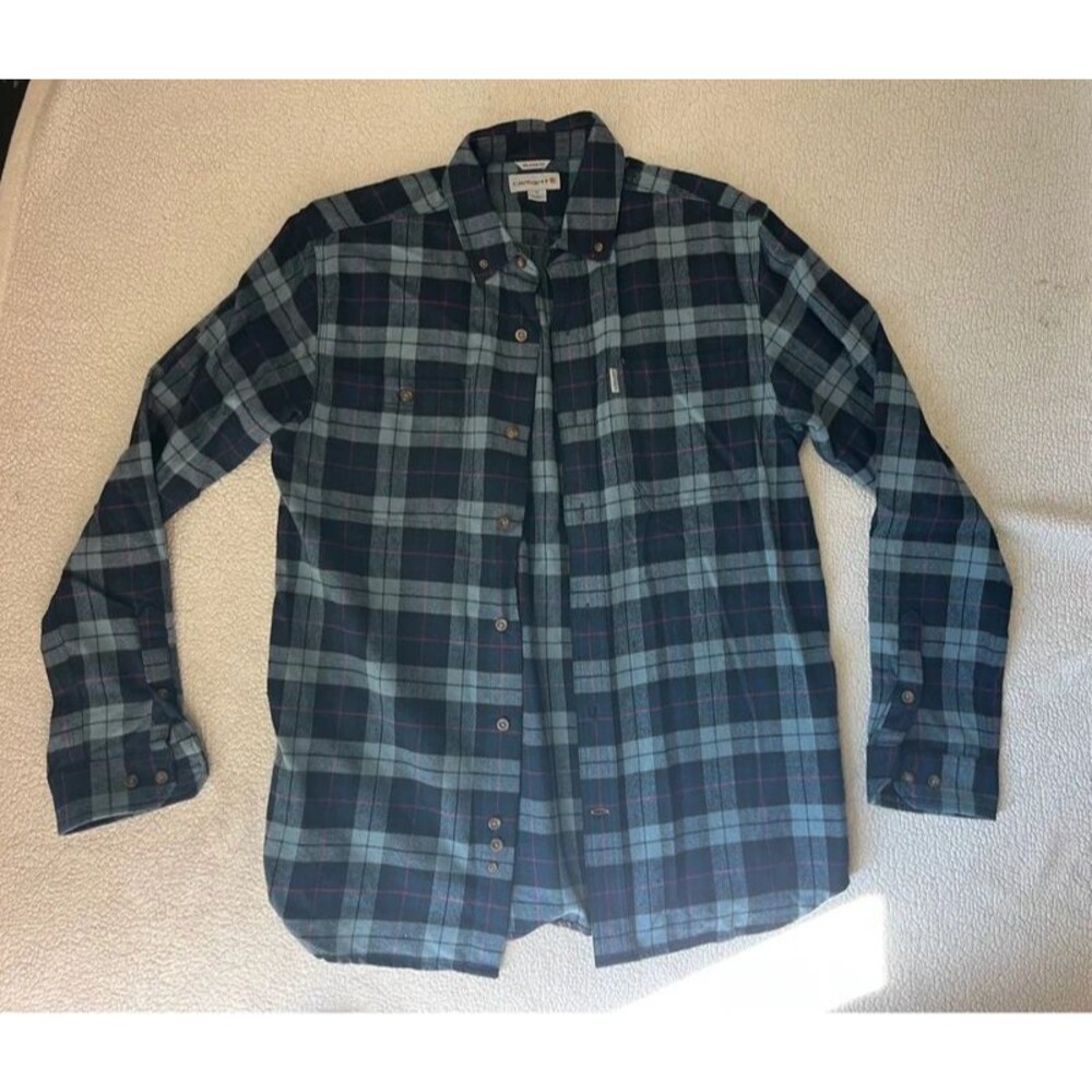 Carhartt Blue Plaid Button Down Relaxed Fit Medium Mens
